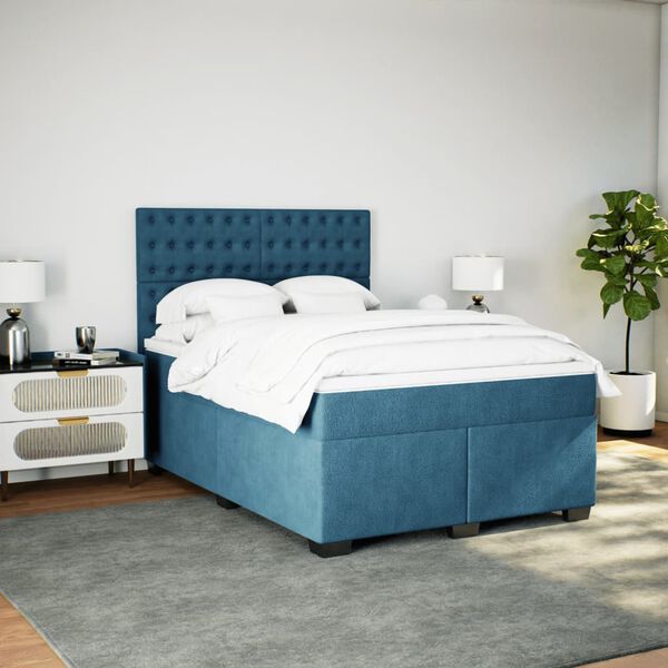 vidaXL Sommier &agrave; lattes de lit et matelas bleu 140x200 cm velours