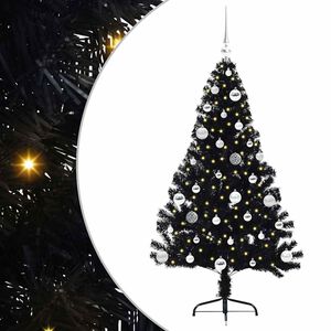 vidaXL Sapin de No&euml;l artificiel pr&eacute;-&eacute;clair&eacute; Noir 150 cm PVC