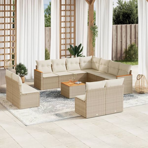 vidaXL Salon de jardin avec coussins 12 pcs beige r&eacute;sine tress&eacute;e