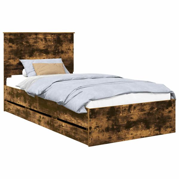 vidaXL Cadre de lit Ch&ecirc;ne fum&eacute; 100 x 200 cm Bois Ing&eacute;nierie