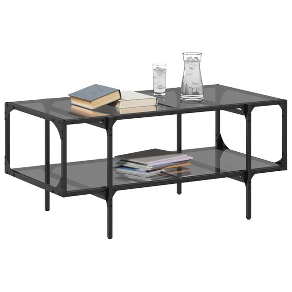 vidaXL Table basse avec dessus en verre noir 98,5x50x45 cm acier