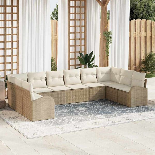 vidaXL Ensemble de canap&eacute; de jardin 10 pcs Beige et blanc polyrotin