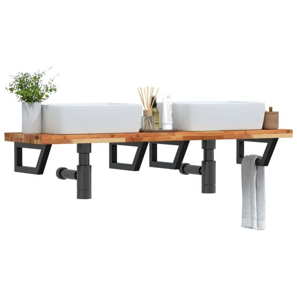 vidaXL &Eacute;tag&egrave;re de vasque murale acier et bois massif d'acacia