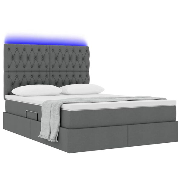 vidaXL Lit avec rangement et LED Gris fonc&eacute; 140 x 200 cm Polyester