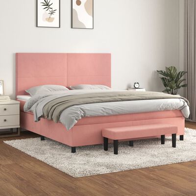 vidaXL Sommier à lattes de lit avec matelas Rose 160x200 cm Velours