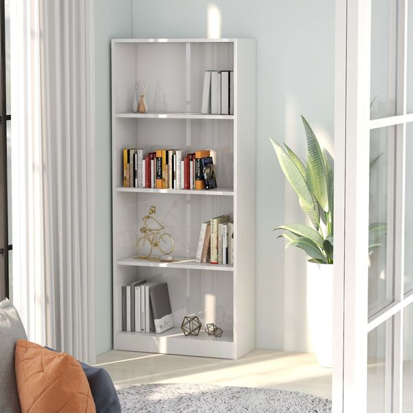 vidaXL Biblioth&egrave;que &agrave; 4 niveaux Blanc brillant Bois d&rsquo;ing&eacute;nierie