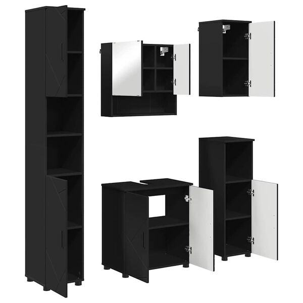 vidaXL Ensemble de mobilier de salle de bain Montage mural 5 pcs Noir