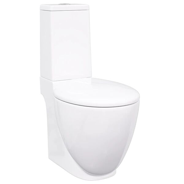 vidaXL Toilette en c&eacute;ramique Ronde &Eacute;coulement d'eau au fond Blanc