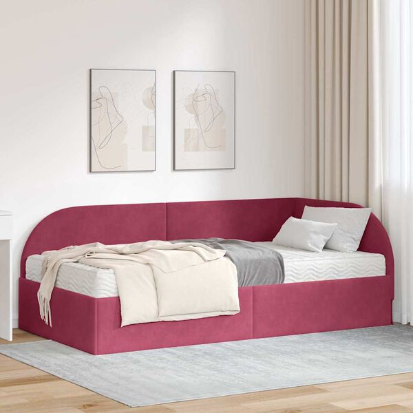 vidaXL Cadre de lit d'angle avec matelas 2 pcs Vert Velours