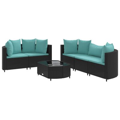 vidaXL Salon de jardin 6 pcs avec coussins noir résine tressée