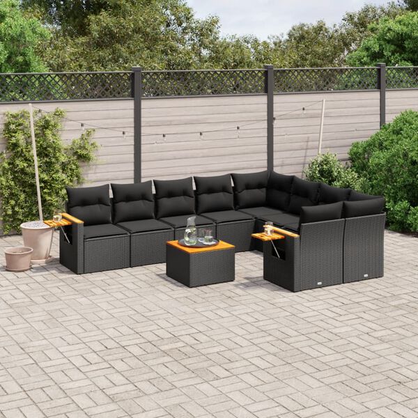 vidaXL Salon de jardin 10 pcs avec coussins noir r&eacute;sine tress&eacute;e