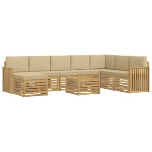 vidaXL Ensemble de canap&eacute;s d'ext&eacute;rieur 9 pc Blanc et Beige Polyester