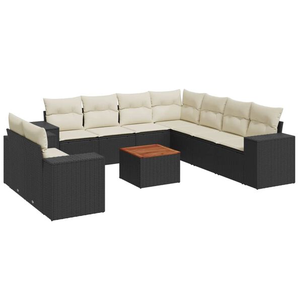 vidaXL Salon de jardin 10 pcs avec coussins noir r&eacute;sine tress&eacute;e