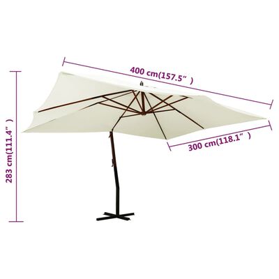 vidaXL Parasol de jardin en porte-à-faux avec mât en bois blanc sable