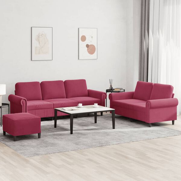 vidaXL Ensemble de canapés 3 pcs avec coussins Rouge bordeaux Velours