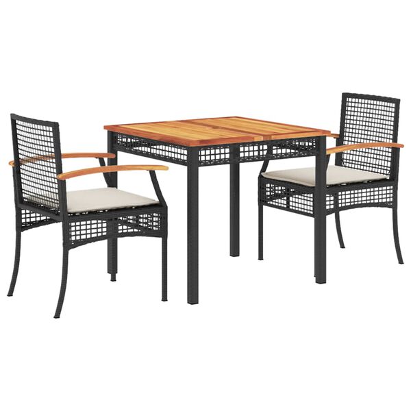 vidaXL Ensemble &agrave; manger de jardin avec coussins 3 pcs Noir
