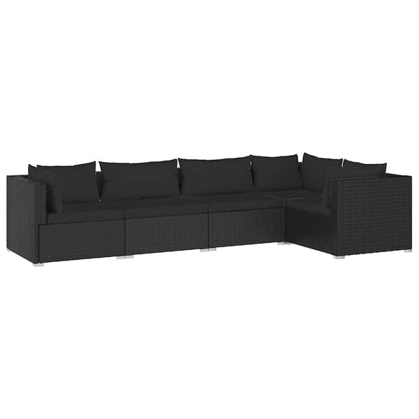 vidaXL Salon de jardin 5 pcs avec coussins R&eacute;sine tress&eacute;e Noir