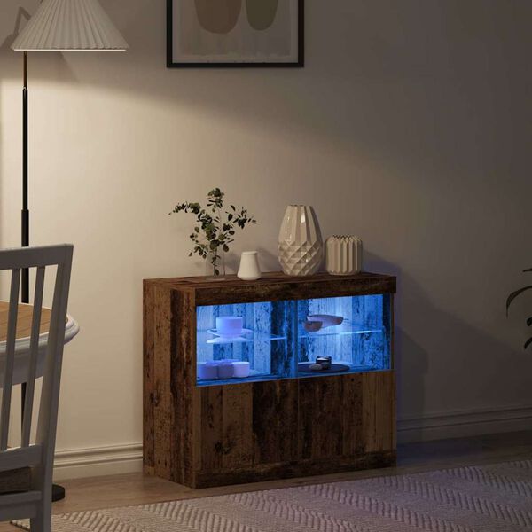 vidaXL Buffet LED Marron 81 x 37 x 66,5 cm Bois d'ing&eacute;nierie