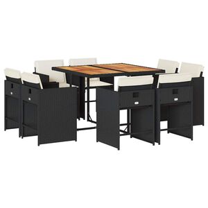 vidaXL Ensemble &agrave; manger de jardin 9pcs coussins noir r&eacute;sine tress&eacute;e