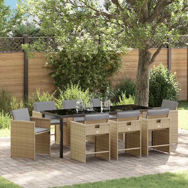 vidaXL Ensemble de salle &agrave; manger pour jardin 9 pcs Beige polyrotin