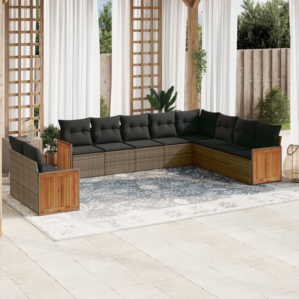 vidaXL Salon de jardin avec coussins 10 pcs gris r&eacute;sine tress&eacute;e