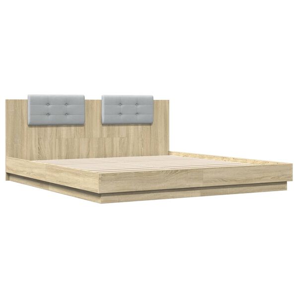 vidaXL Cadre de lit avec LED sans matelas ch&ecirc;ne sonoma 160x200 cm