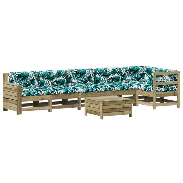vidaXL Salon de jardin 7 pcs avec coussins bois de pin impr&eacute;gn&eacute;