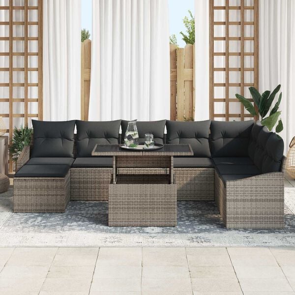 vidaXL Ensemble de canap&eacute; de jardin avec coussin 9 pcs Gris
