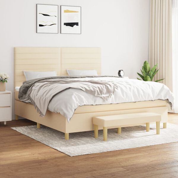 vidaXL Sommier &agrave; lattes de lit avec matelas Cr&egrave;me 160x200 cm Tissu