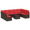 vidaXL Ensemble de canap&eacute; de jardin 10 pc Marron et rouge polyrotin