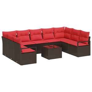 vidaXL Ensemble de canap&eacute; de jardin 10 pc Marron et rouge polyrotin