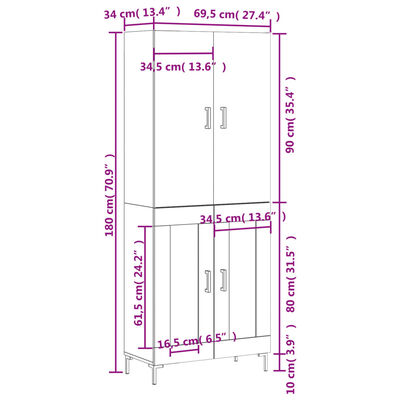 vidaXL Buffet haut Chêne fumé 69,5x34x180 cm Bois d'ingénierie