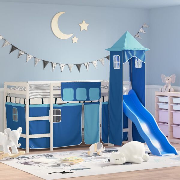 vidaXL Lit mezzanine enfants avec tour sans matelas bleu 90x200 cm