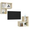 vidaXL Ensemble de meubles TV 4pcs Blanc ch&ecirc;ne sonoma Bois ing&eacute;nierie