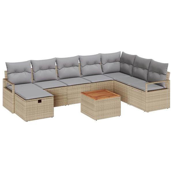 vidaXL Ensemble de canap&eacute; de jardin 9 pcs Beige Poly rotin