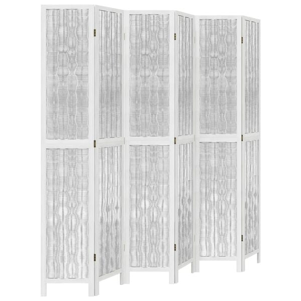 vidaXL Cloison de s&eacute;paration 6 panneaux blanc bois de paulownia massif