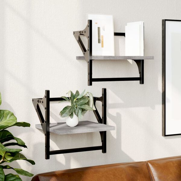vidaXL &Eacute;tag&egrave;res murales avec barres 2 pcs sonoma gris 30x25x30 cm