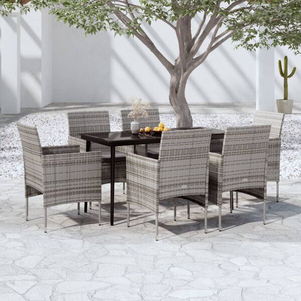 vidaXL Ensemble &agrave; manger de jardin coussins 7pcs Gris et noir