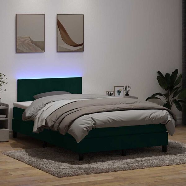 vidaXL Sommier &agrave; lattes de lit et matelas et LED vert fonc&eacute; 120x210cm velours