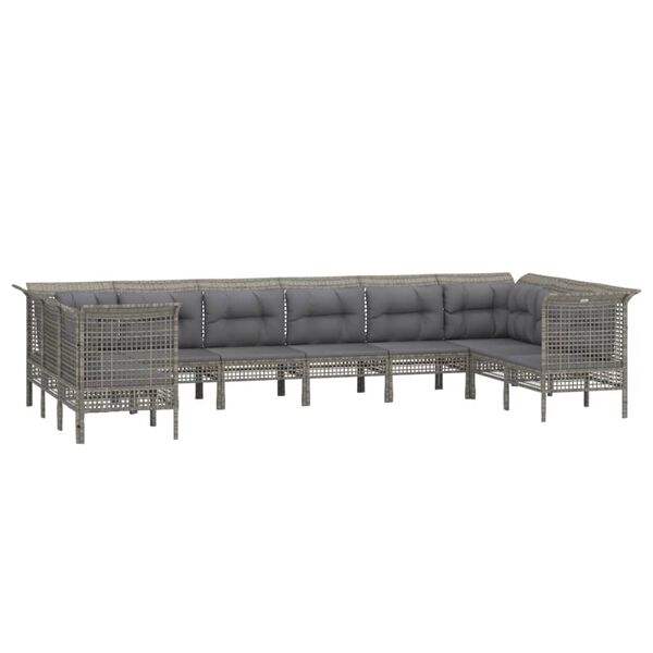 vidaXL Salon de jardin 10 pcs avec coussins Gris R&eacute;sine tress&eacute;e