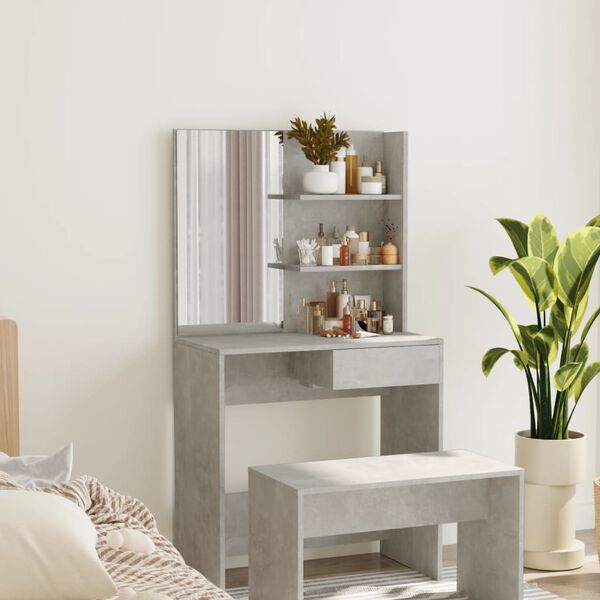 vidaXL Coiffeuse avec miroir Gris b&eacute;ton 74,5x40x141 cm