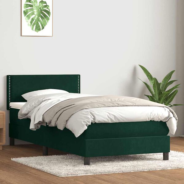 vidaXL Sommier &agrave; lattes de lit et matelas vert fonc&eacute; 100x220cm velours