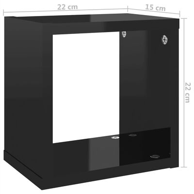 vidaXL Étagères cube murales 4 pcs Noir brillant 22x15x22 cm