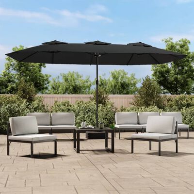 vidaXL Parasol de jardin à double tête avec LED noir 449x245 cm