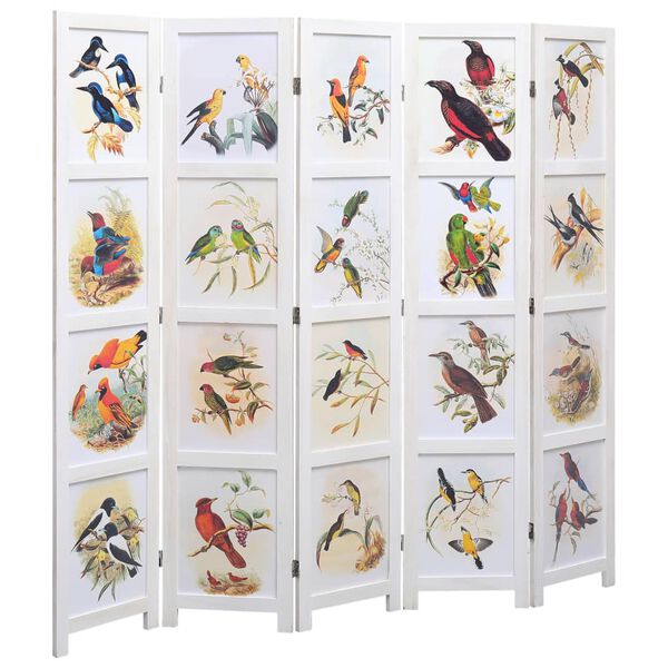 vidaXL Cloison de séparation 5 panneaux Blanc 175x165 cm Oiseaux