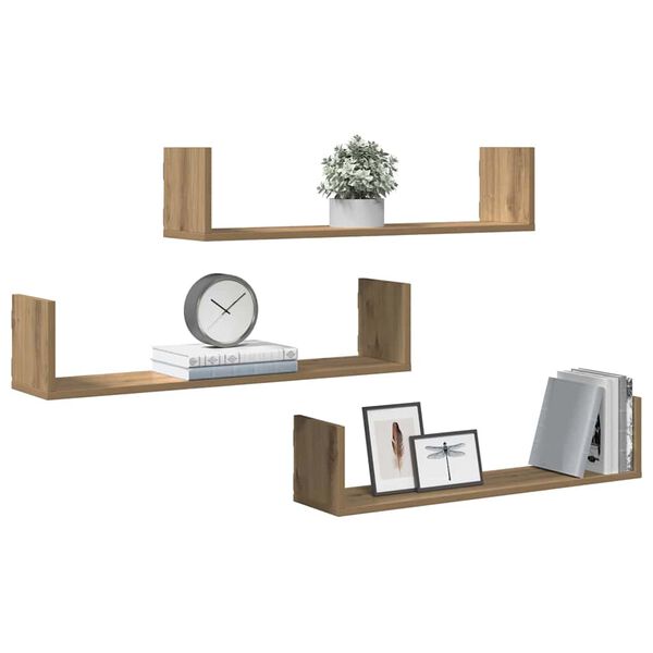 vidaXL &Eacute;tag&egrave;res murales 3 pcs ch&ecirc;ne artisanal bois d'ing&eacute;nierie