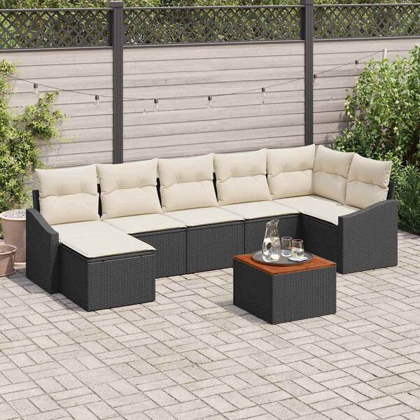 vidaXL Ensemble de canap&eacute; de jardin avec coussin 8 pcs Noir polyrotin