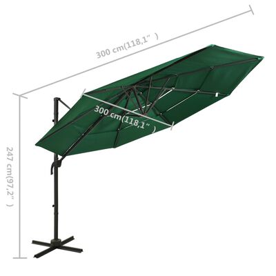 vidaXL Parasol de jardin à 4 niveaux avec mât en aluminium vert 3x3 m