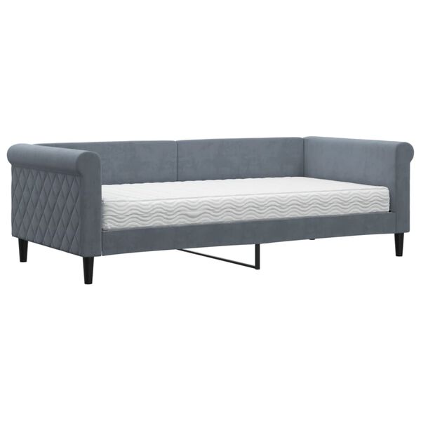 vidaXL Lit de jour avec matelas gris fonc&eacute; 90x190 cm velours