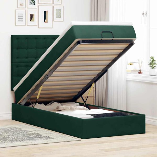 vidaXL Cadre de lit ottoman avec matelas vert fonc&eacute; 90x200 cm velours